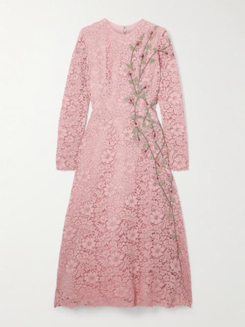 COSTARELLOS Marlena Embellished Corded-lace Midi Dress