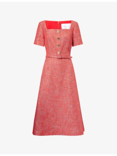 CAROLINA HERRERA Lurex-Tweed Cotton-Blend Midi Dress