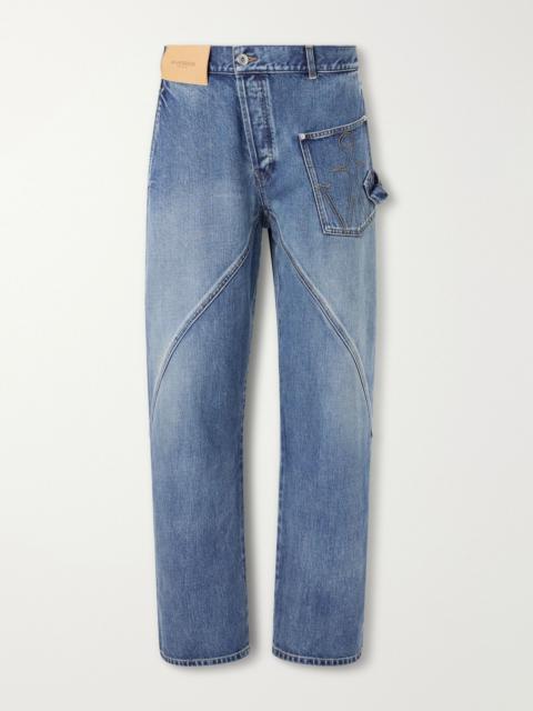 JW Anderson Twisted Logo-Debossed Straight-Leg Jeans Blue