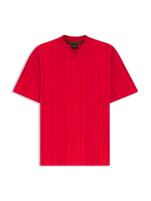 BOSS TEXTURED-STRIPE T-SHIRT IN COTTON