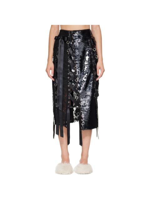 Simone Rocha Black Unraveling Ribbon Patch Work Ring Midi Skirt