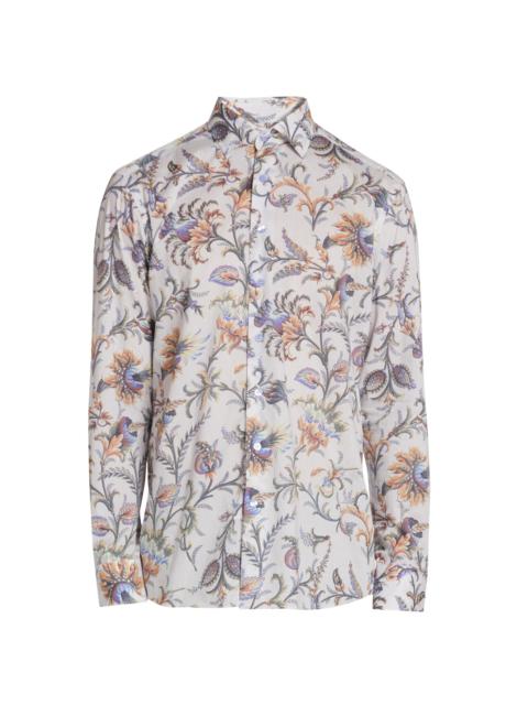 Etro Men's Foliage-Print Cotton Button-Front Shirt - Printed Azure Base