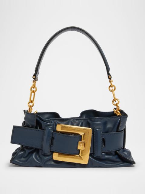 Balmain Anthem Mini Buckle Shoulder Bag in Calfskin Leather