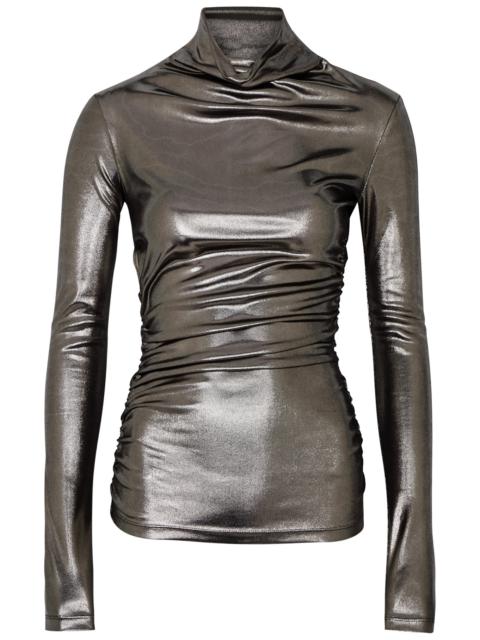 Metallic cut-out ruched jersey top