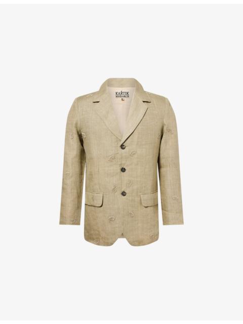 KARTIK RESEARCH Bead-Embellished Single-Breasted Linen Jacket