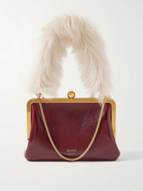 Lilith small shearling-trimmed crinkled patent-leather tote