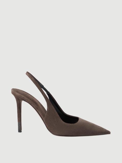 Brunello Cucinelli Suede slingback heels with shiny detail