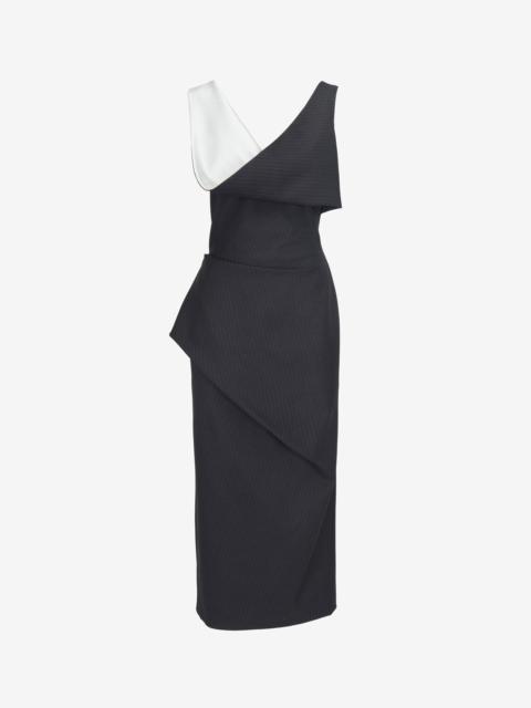 Alexander McQueen Women's Pinstripe Asymmetric Pencil Dress in Grey