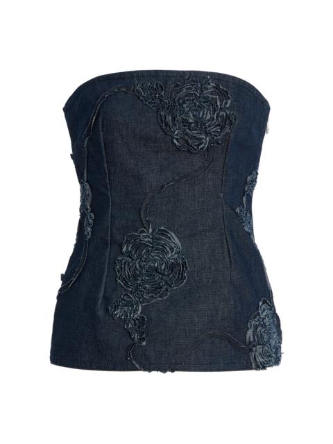 ROTATE Strapless Denim Top blue