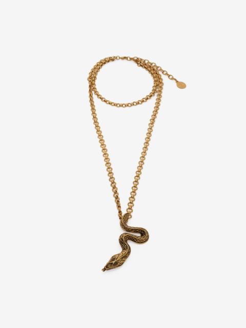 Roberto Cavalli Antiqued Gold Necklace with Snake