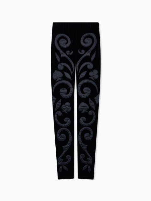 EMPORIO ARMANI CHENILLE JERSEY TROUSERS WITH INTARSIA EMBROIDERY