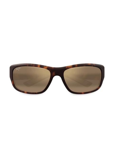 Maui Jim Men's Ekolu Mauklele 64MM Rectangular Sunglasses - Havana Brown