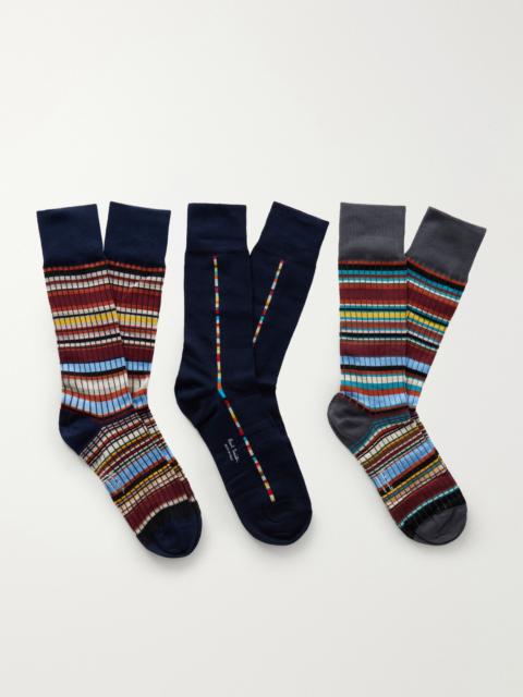 Paul Smith Pack of Three Striped Cotton-Blend Socks