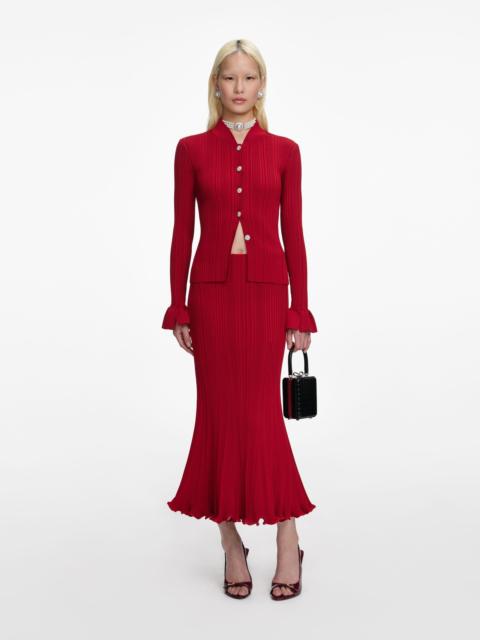 self-portrait Red Viscose Knit Midi Skirt