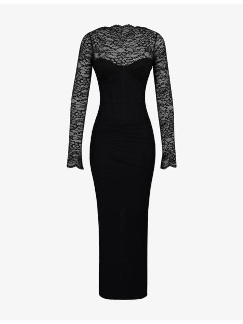 House of CB Shiloh Lace Long-Sleeve Stretch-Woven Maxi Dress