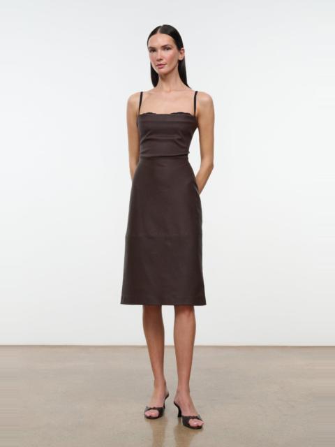STAUD STAUD EVANGELINE LEATHER MIDI DRESS EARTH