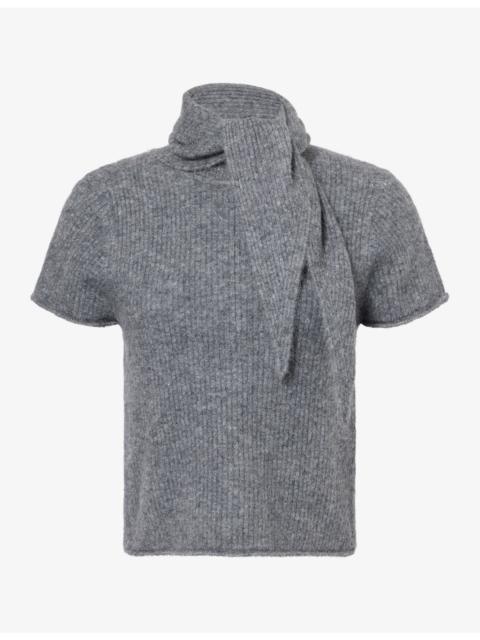 ME+EM Detachable-Scarf Zip Alpaca-Blend Top