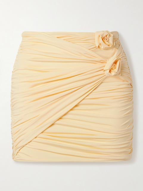 MAYGEL CORONEL Corda Cutout Appliquéd Ruched Stretch-jersey Mini Skirt