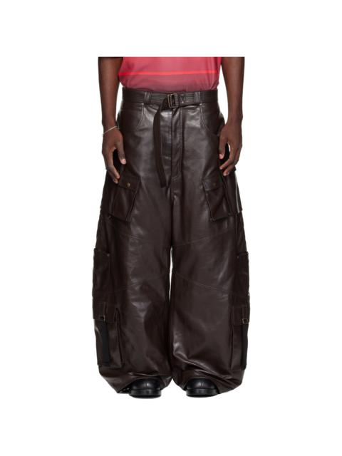 LU'U DAN Brown Loaded Faux-Leather Cargo Pants