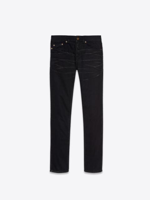 SAINT LAURENT skinny-fit jeans in silver-coated black stretch denim