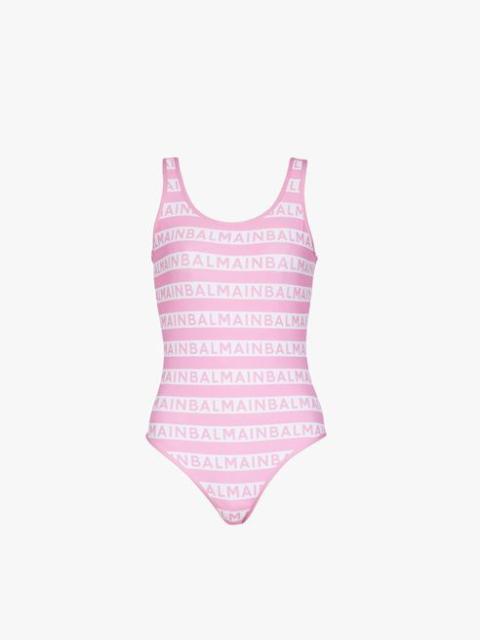 Balmain Bicolor pink and white swimsuit with Balmain monogram