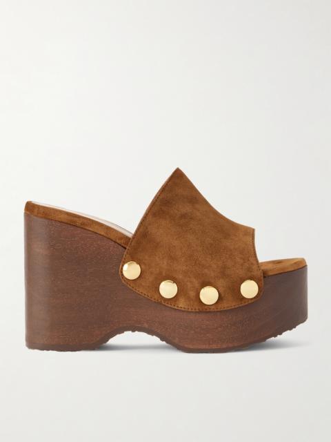 Gianvito Rossi 60 Studded Suede Platform Wedge Mules