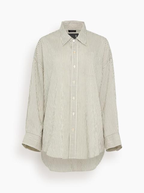 R13 Drop Neck Shirt in White and Black Stripe