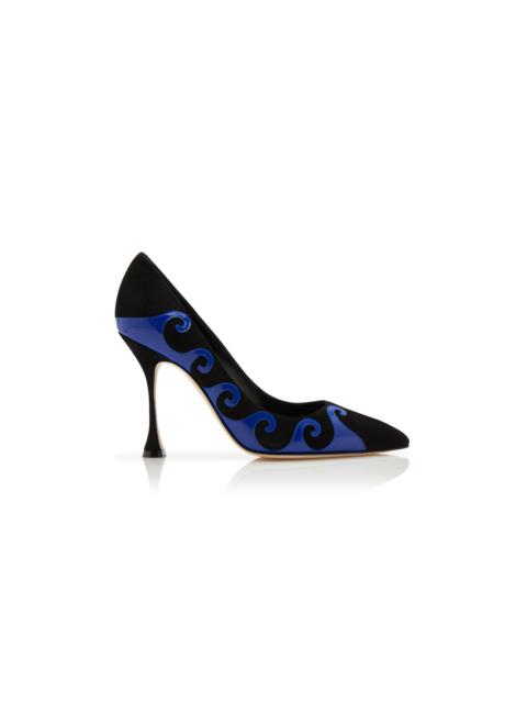 Black and Blue Suede Swirl Detail Pumps