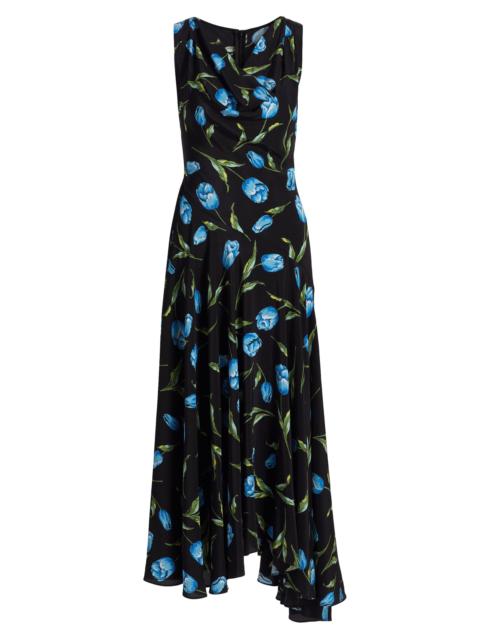 RODARTE Women's Tulip Silk Crepe Asymmetrical Midi-Dress - Black