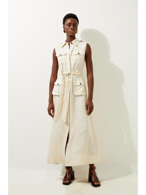KAREN MILLEN Viscose Linen Woven Sleeveless Shirt Midi Dress