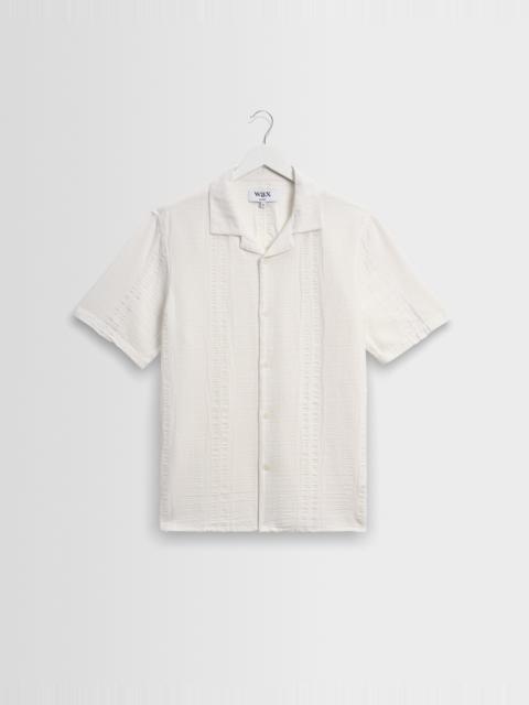 Wax London Didcot - Ecru Double-Weave Seersucker Short-Sleeve Shirt