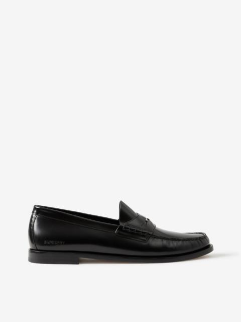 Coin Detail Leather Penny Loafers