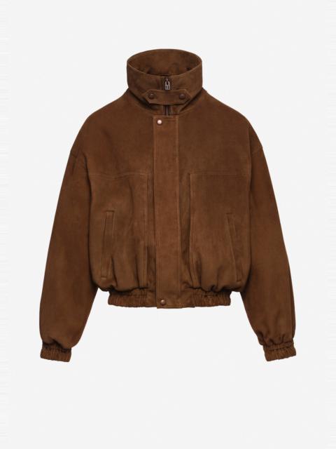 MAGDA BUTRYM Snap-collar leather aviator jacket in brown suede
