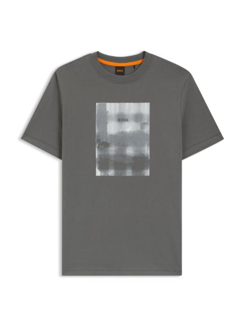 BOSS COTTON-JERSEY TOP WITH MIXED-PRINT ARTWORK