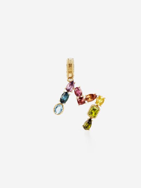 Rainbow alphabet M 18 kt yellow gold charm with multicolor fine gems