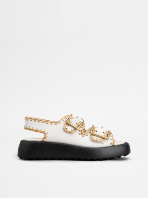 Tod's DOUBLE STRAP SANDALS IN LEATHER - WHITE