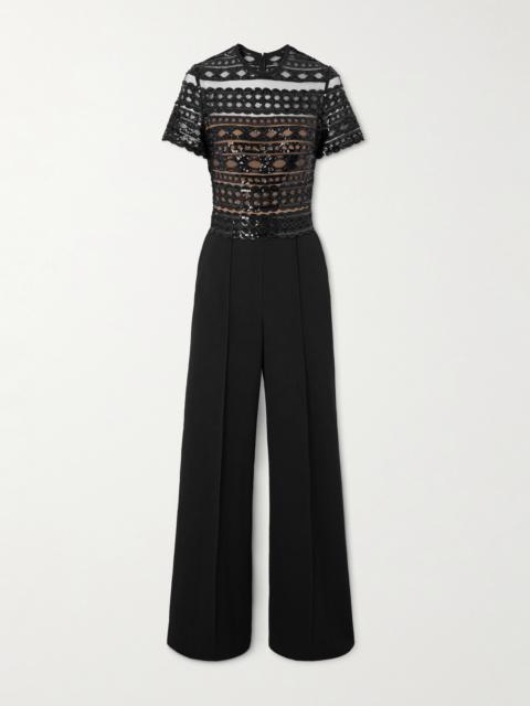 ELIE SAAB Sequin-embellished Lace And Cady Jumpsuit