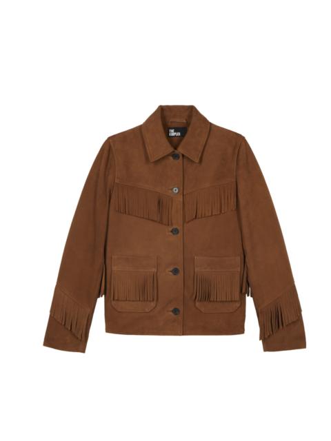 The Kooples SUEDE LEATHER JACKET WITH CAMEL FRINGE