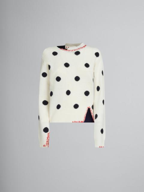 WHITE WOOL JUMPER WITH POLKA DOTS