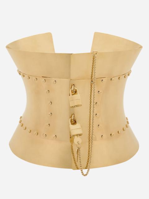 Rigid wide corset belt with padlocks