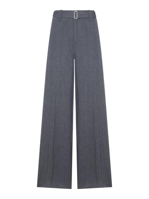 LARDINI TAILORED PINSTRIPE LINEN PALAZZO TROUSERS WITH BELT