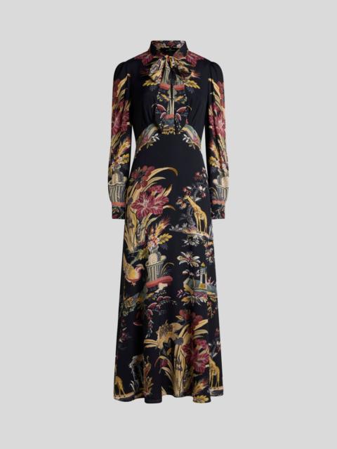 Etro LONG DRESS WITH SILK SCARF AND PLACED FLOWER AND ANIMAL PRINT