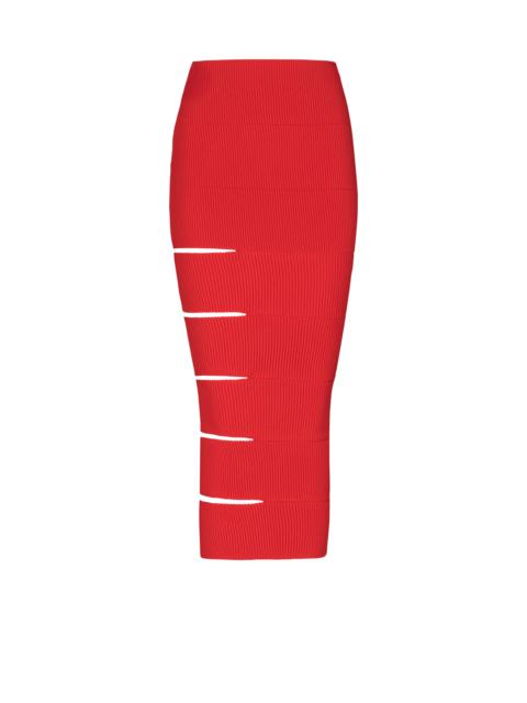 Balmain Long knit skirt with cut-outs