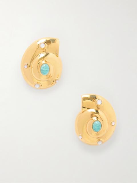 LIZZIE FORTUNATO Nautilus Gold-plated Amazonite And Mother-of-pearl Earrings
