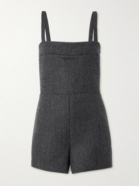 GUCCI Open-back wool-twill playsuit Dark gray