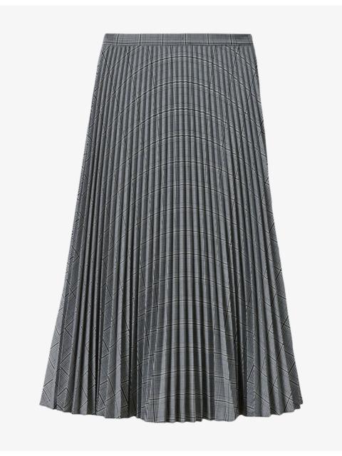 WHISTLES Checked Pleated Woven Midi Skirt