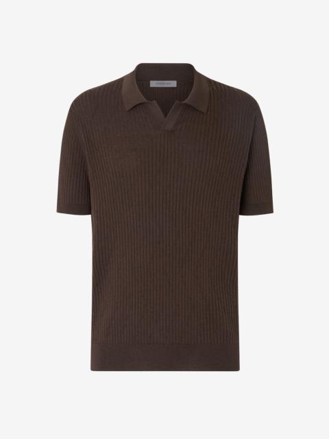 CORNELIANI Brown buttonless silk and organic cotton polo shirt