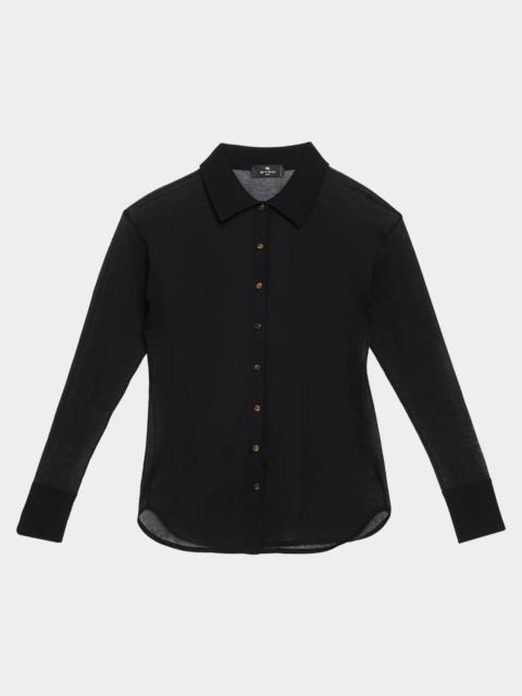Etro Semi-Sheer Knit Button-Down Top