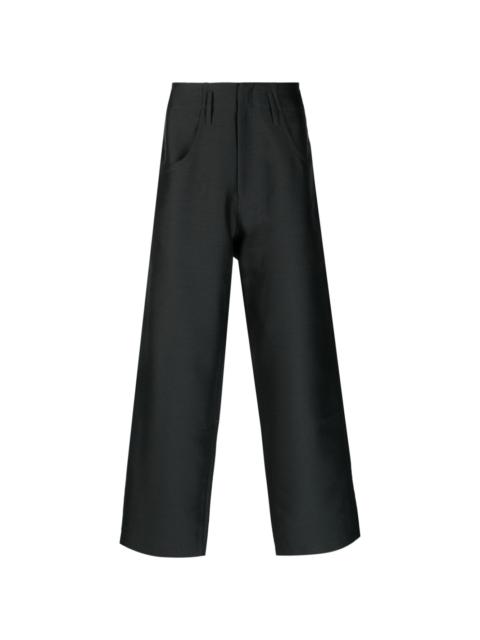 pleated high-waisted flared trousers