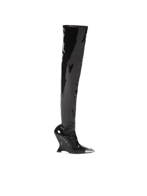 patent-leather over-knee boots